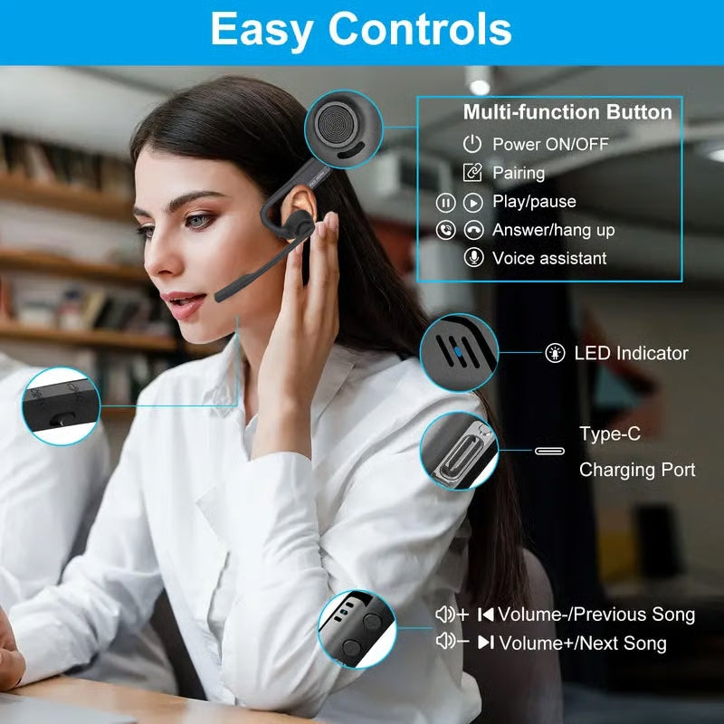 🎁🔥 Open Air Conduction Wireless Bluetooth Headset with Microphone
