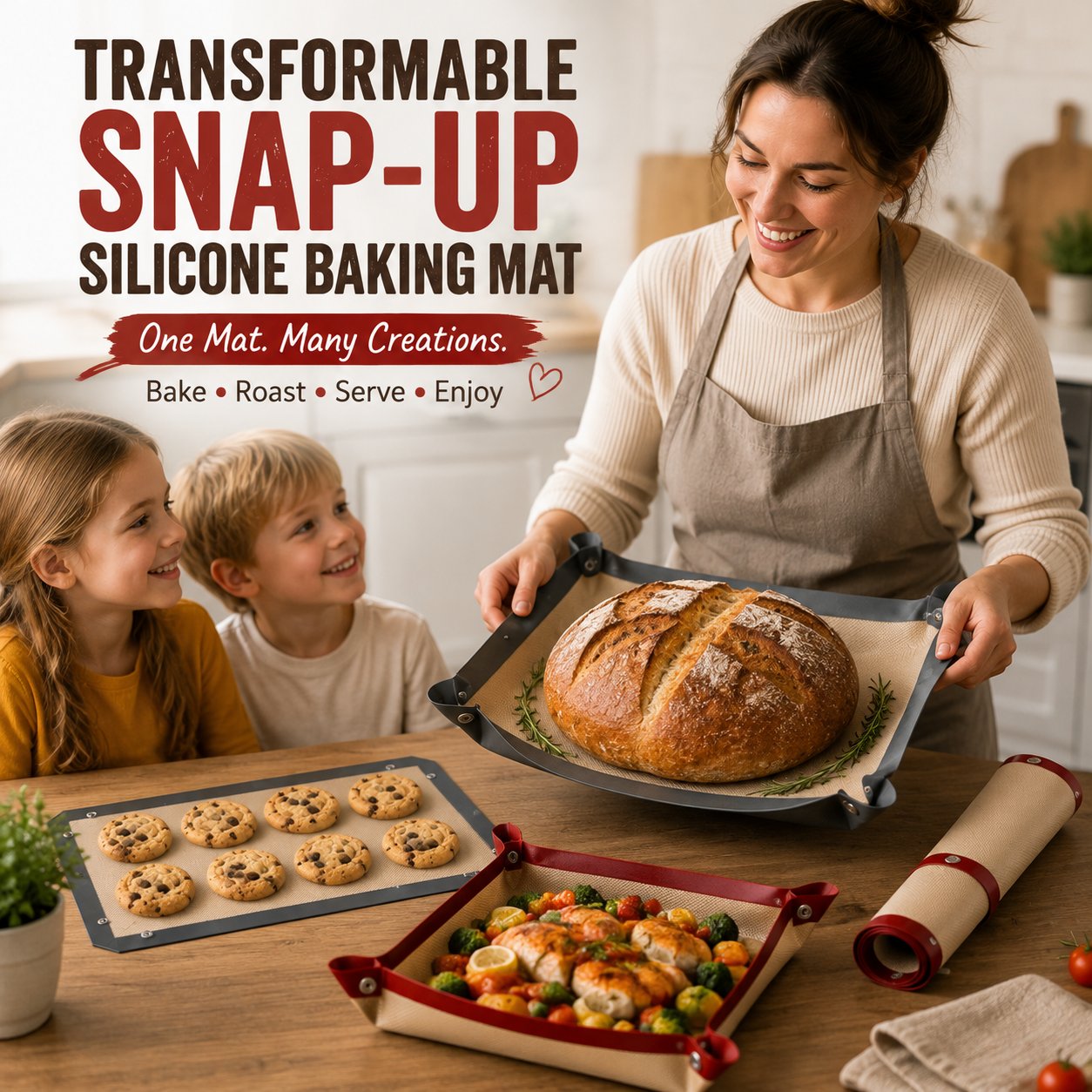 🍪Transformable Snap‑Up Silicone Baking Mat🍗♻️