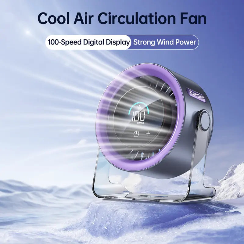 100-Speed Rechargeable Desktop Turbo Fan | Quiet Portable Digital Display Table Cooling Fan for Office & Travel