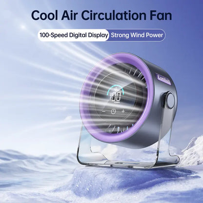 100-Speed Rechargeable Desktop Turbo Fan | Quiet Portable Digital Display Table Cooling Fan for Office & Travel