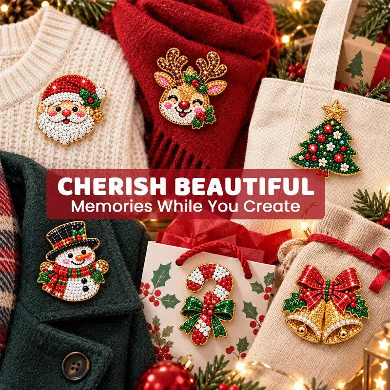 🎄 DIY Diamond Painting Christmas Brooch Kit — 6-Piece Make & Wear Craft Set ✨