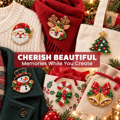 🎄 DIY Diamond Painting Christmas Brooch Kit — 6-Piece Make & Wear Craft Set ✨