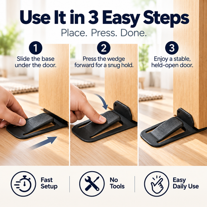 No-Drill Door Stopper — Low-Profile Repositionable Interior Door Holder