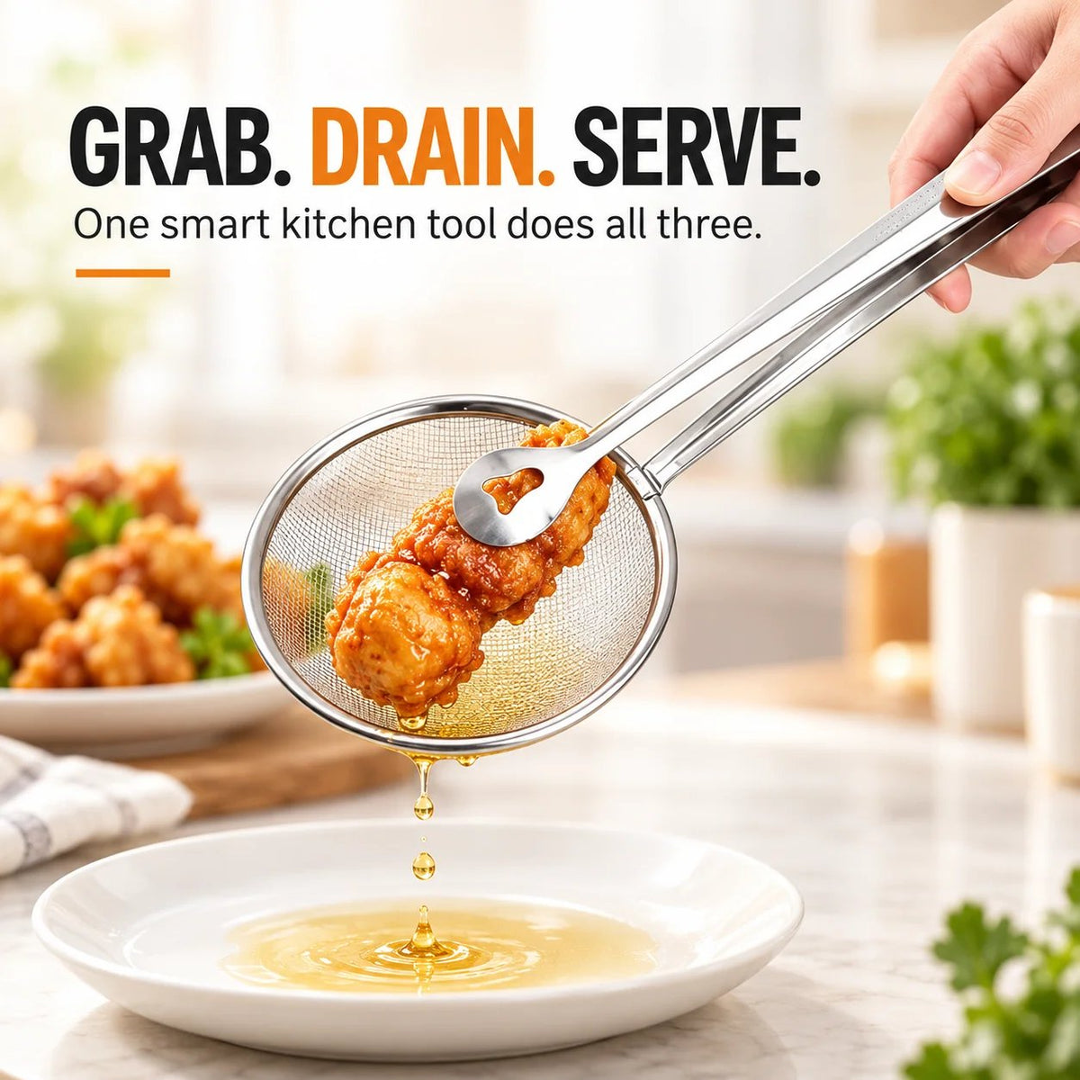 🔥 2pack-2-in-1 Stainless Steel Strainer Tongs – Grab, Drain & Serve with One Tool