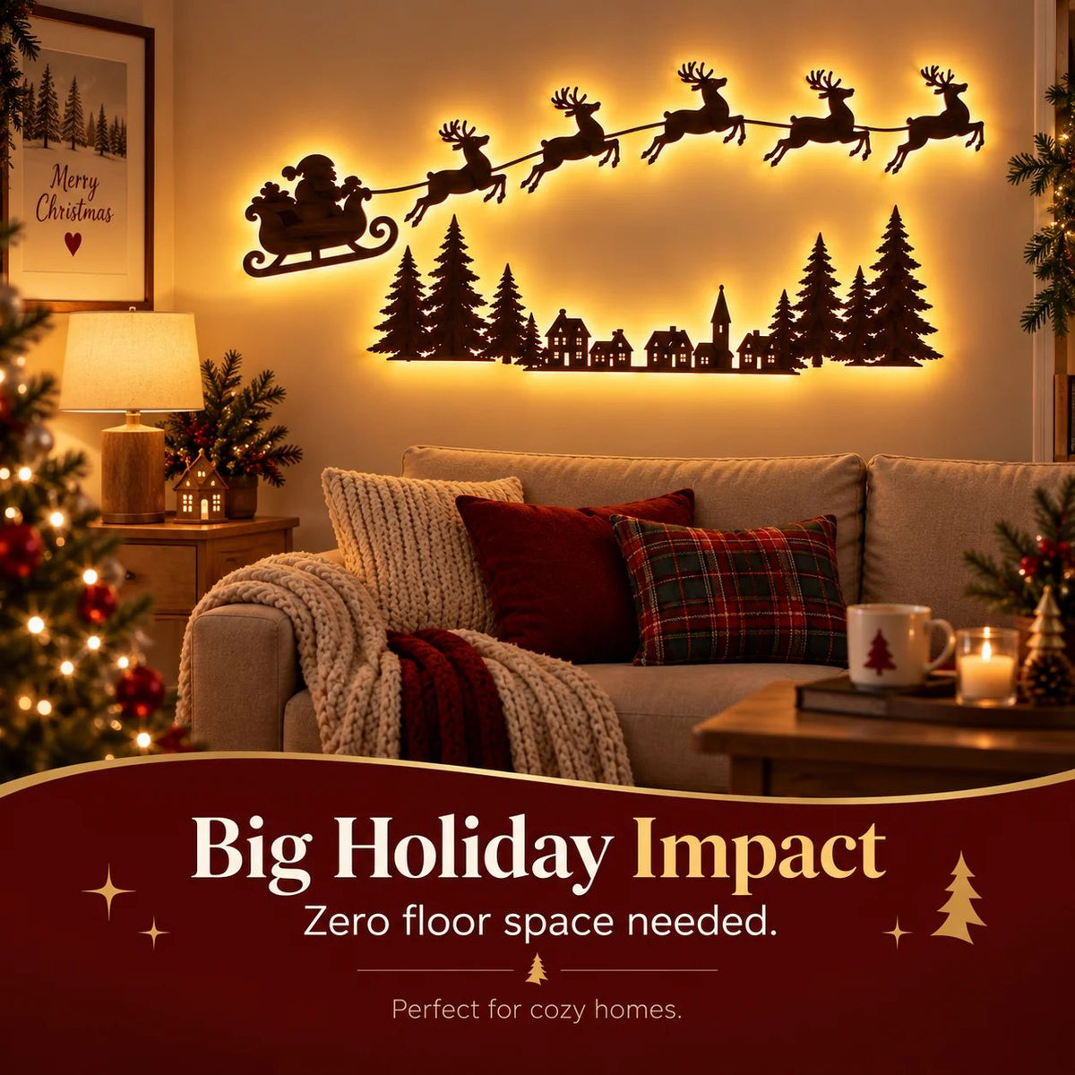 ✨ Illuminated Santa & Reindeer Silhouette LED Christmas Wall Light 🦌