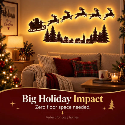 ✨ Illuminated Santa & Reindeer Silhouette LED Christmas Wall Light 🦌