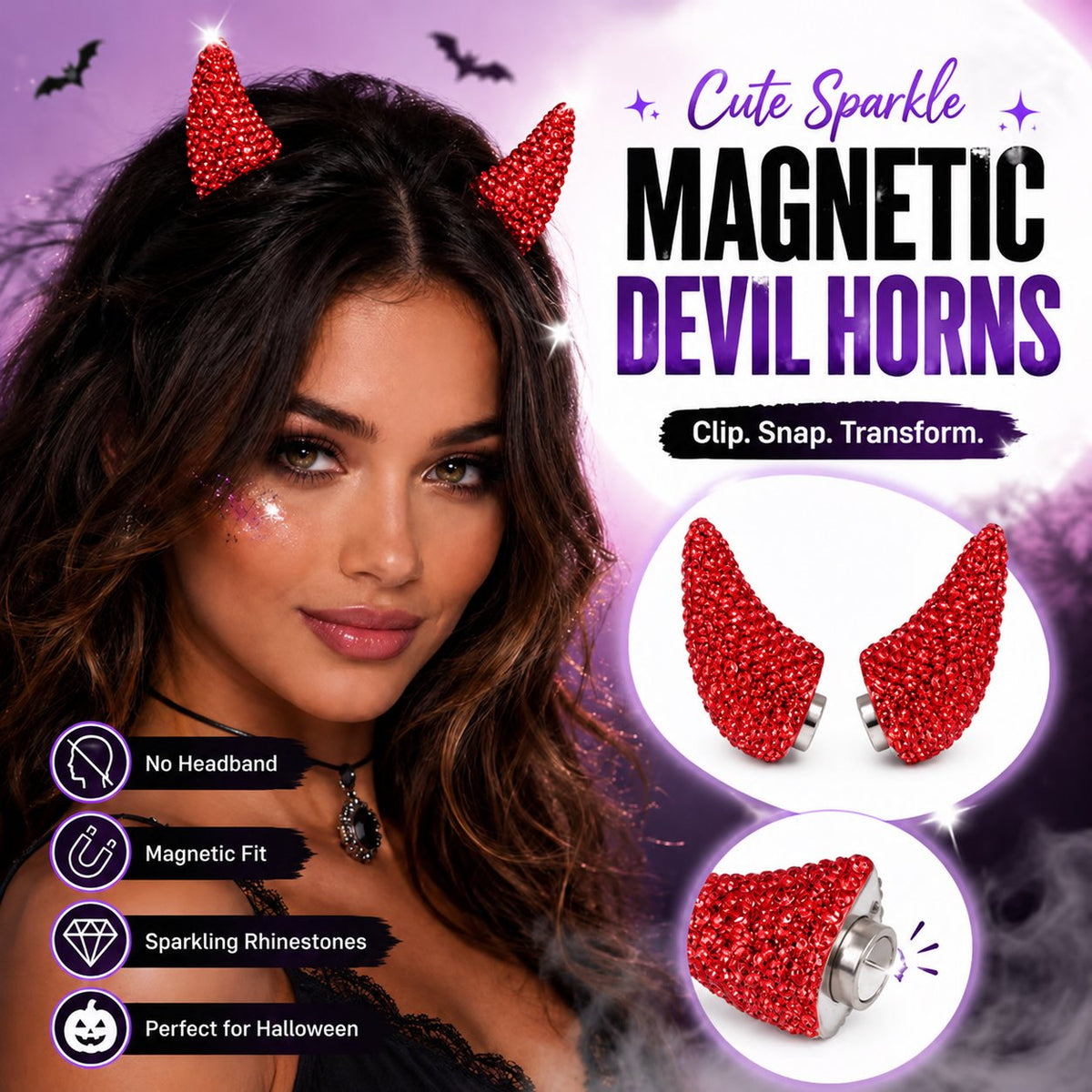 💥 LAST DAY 49% OFF - 😈✨ Cute Sparkle Magnetic Devil Horns (1 Pair)