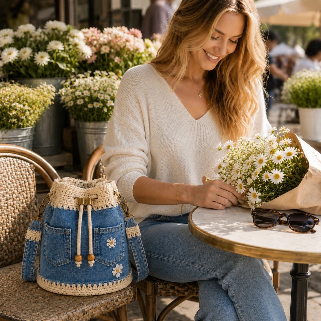 🔥HOT SALE 50% OFF🎁👜Handmade Denim Crochet Bucket Bag