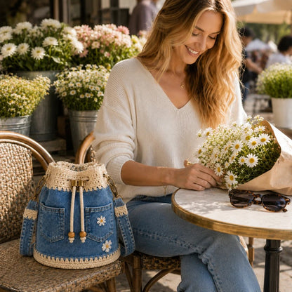 🔥HOT SALE 50% OFF🎁👜Handmade Denim Crochet Bucket Bag