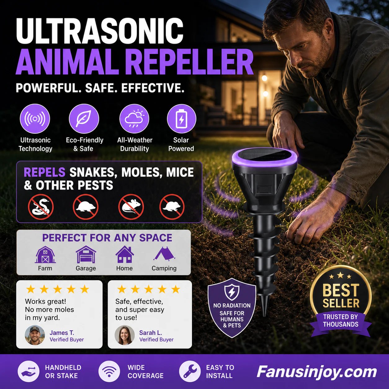🔥Over 100,000 sold! 🏡️ Solar Powered Ultrasonic Mouse Repeller🛡️ Repel snakes, insects, rodents and protect your home!