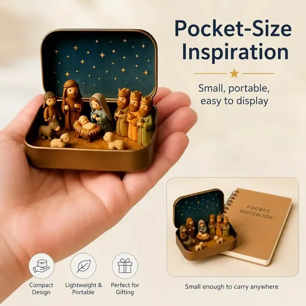 ✝️Religious Pocket-Size Mini Nativity Scene Set with Storage Box