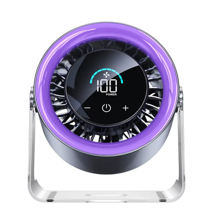 100-Speed Rechargeable Desktop Turbo Fan | Quiet Portable Digital Display Table Cooling Fan for Office & Travel