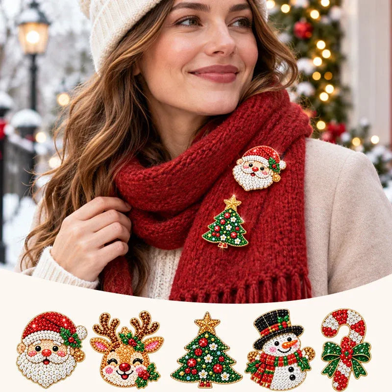 🎄 DIY Diamond Painting Christmas Brooch Kit — 6-Piece Make & Wear Craft Set ✨