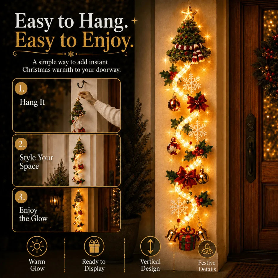 ⏳ Last Day 49% OFF – 🎄MerryCascade™ Glowing Christmas Door Hanger✨