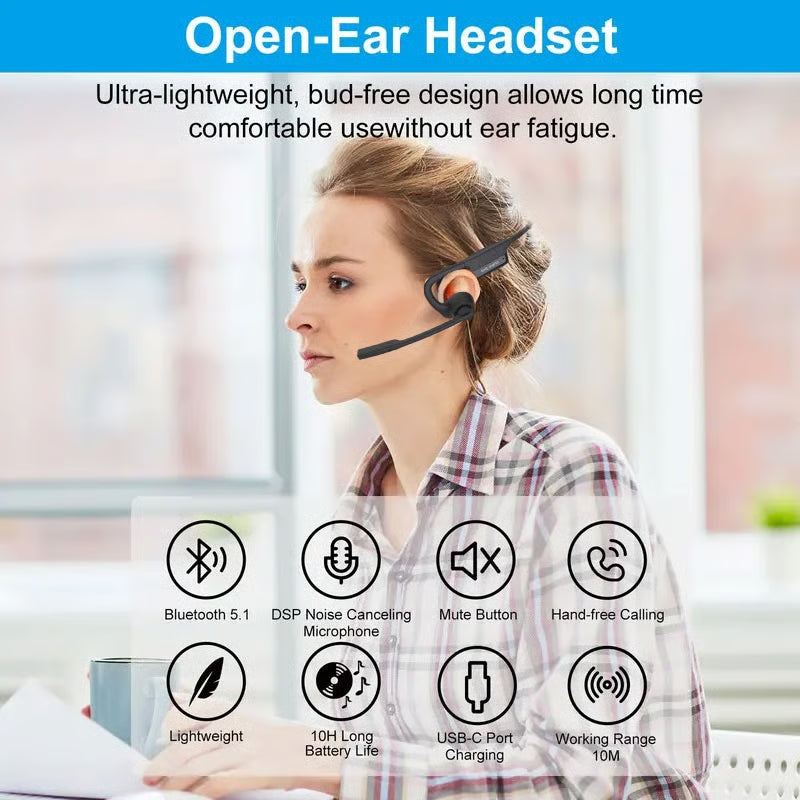 🎁🔥 Open Air Conduction Wireless Bluetooth Headset with Microphone
