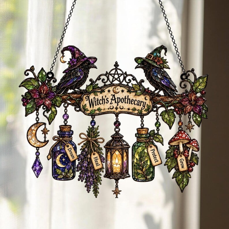 🔥Last Day 50% OFF – 🖤 🐦‍⬛Raven Witch Suncatcher