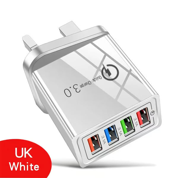 ⏰Last day Promotion 🔥-⚡ Quick Charge 3.0 GaN Charger – 4-Port Intelligent Fast Charging Hub with UK Plug🔋