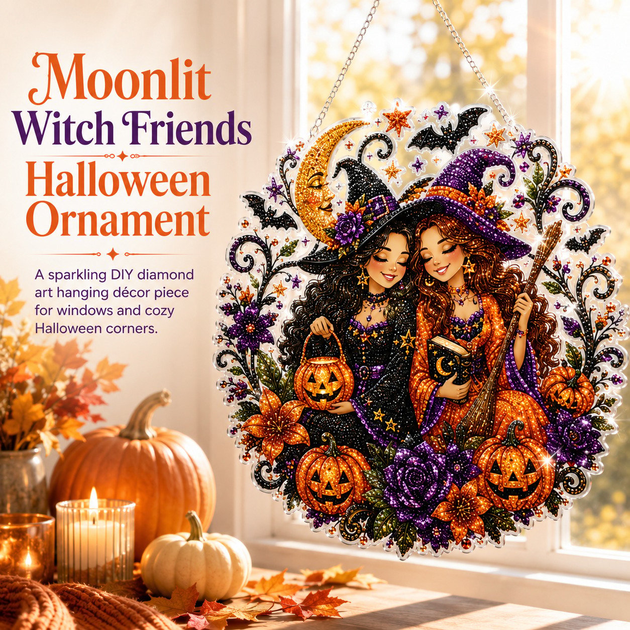 🧙‍♀️🎃Halloween Witch Friendship Diamond Art Window Suncatcher