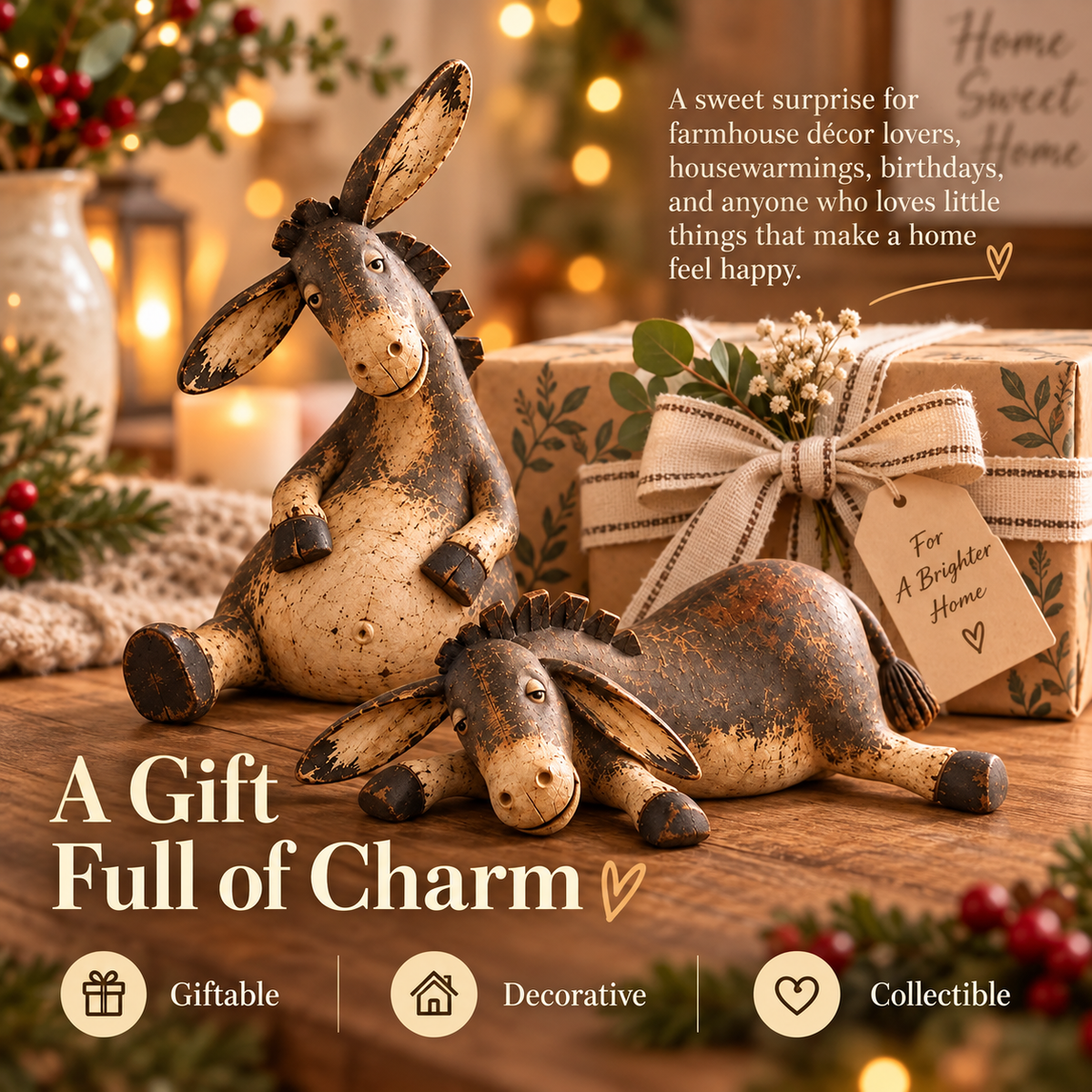 🏡🌾Whimsical Rustic Donkey Figurine