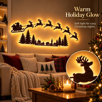 ✨ Illuminated Santa & Reindeer Silhouette LED Christmas Wall Light 🦌