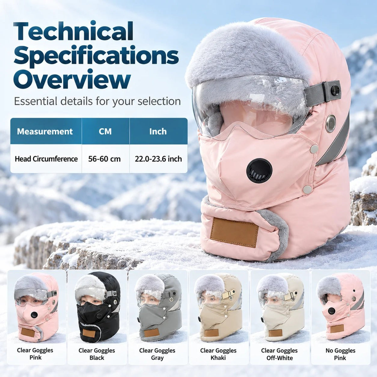 Winter Thermal Ushanka Hat with Detachable Mask and Goggles
