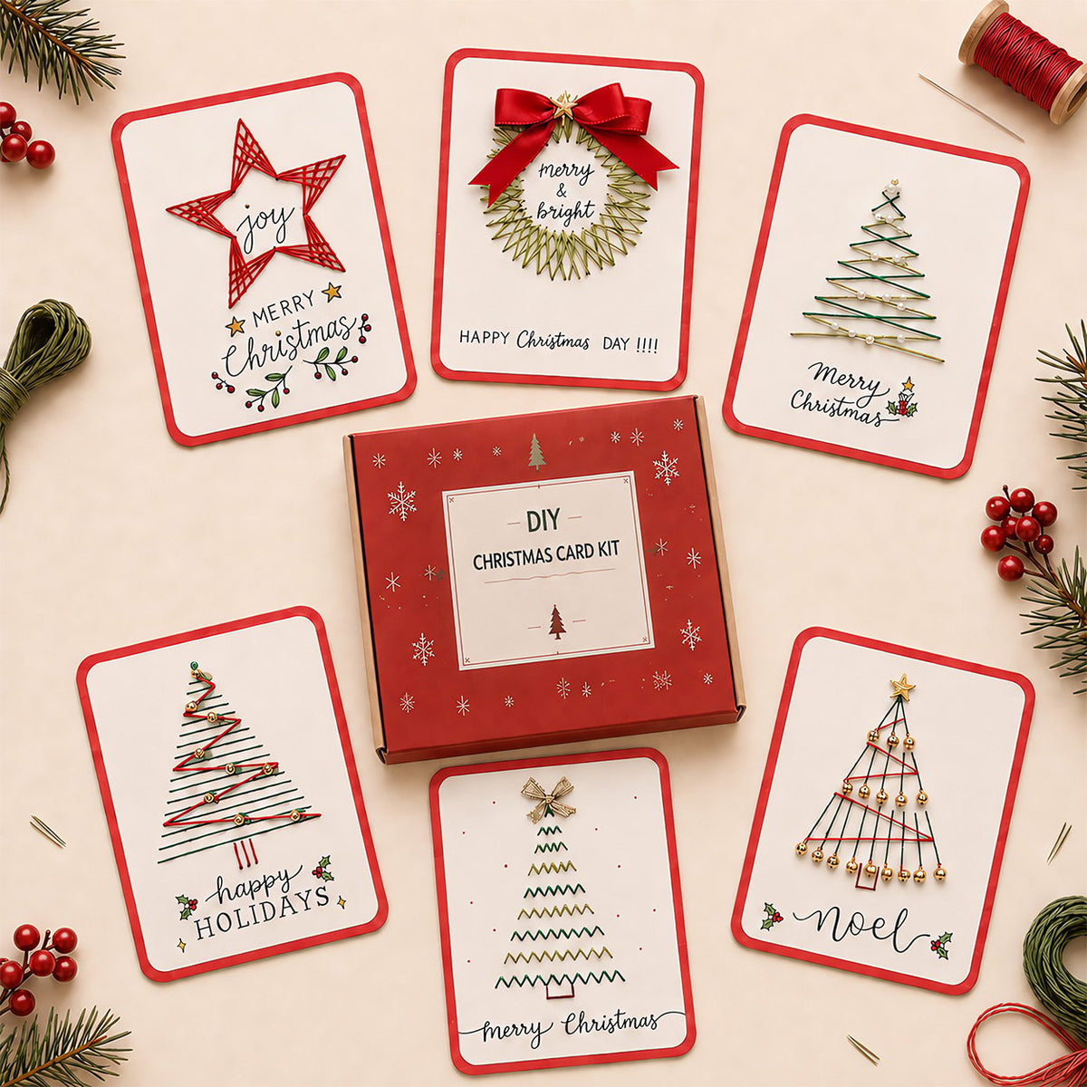 🎁Last Day 50% OFF - Merry & Bright Beginner-Friendly Christmas DIY Card Kit (6 Cards)