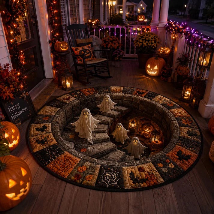 🔥HOT SALE 50% OFF -🔥 3D Haunted Staircase Round Rug – Spooky Halloween Optical Illusion 👻