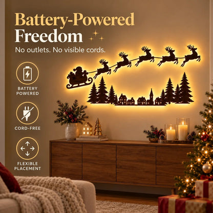 ✨ Illuminated Santa & Reindeer Silhouette LED Christmas Wall Light 🦌