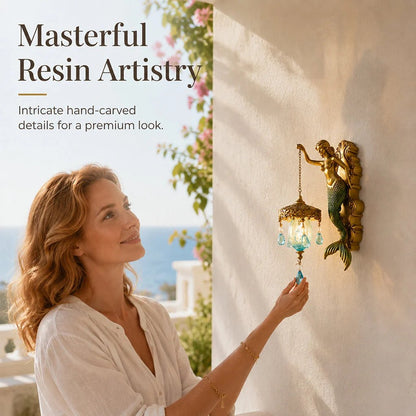 ⏳HOT SALE 62% OFF!!🌊Antique Gold Coastal Mermaid Wall Light 🧜‍♀️✨  Hand-Painted Vintage Sconce for Indoors & Covered Outdoor Spaces 🏡🌊
