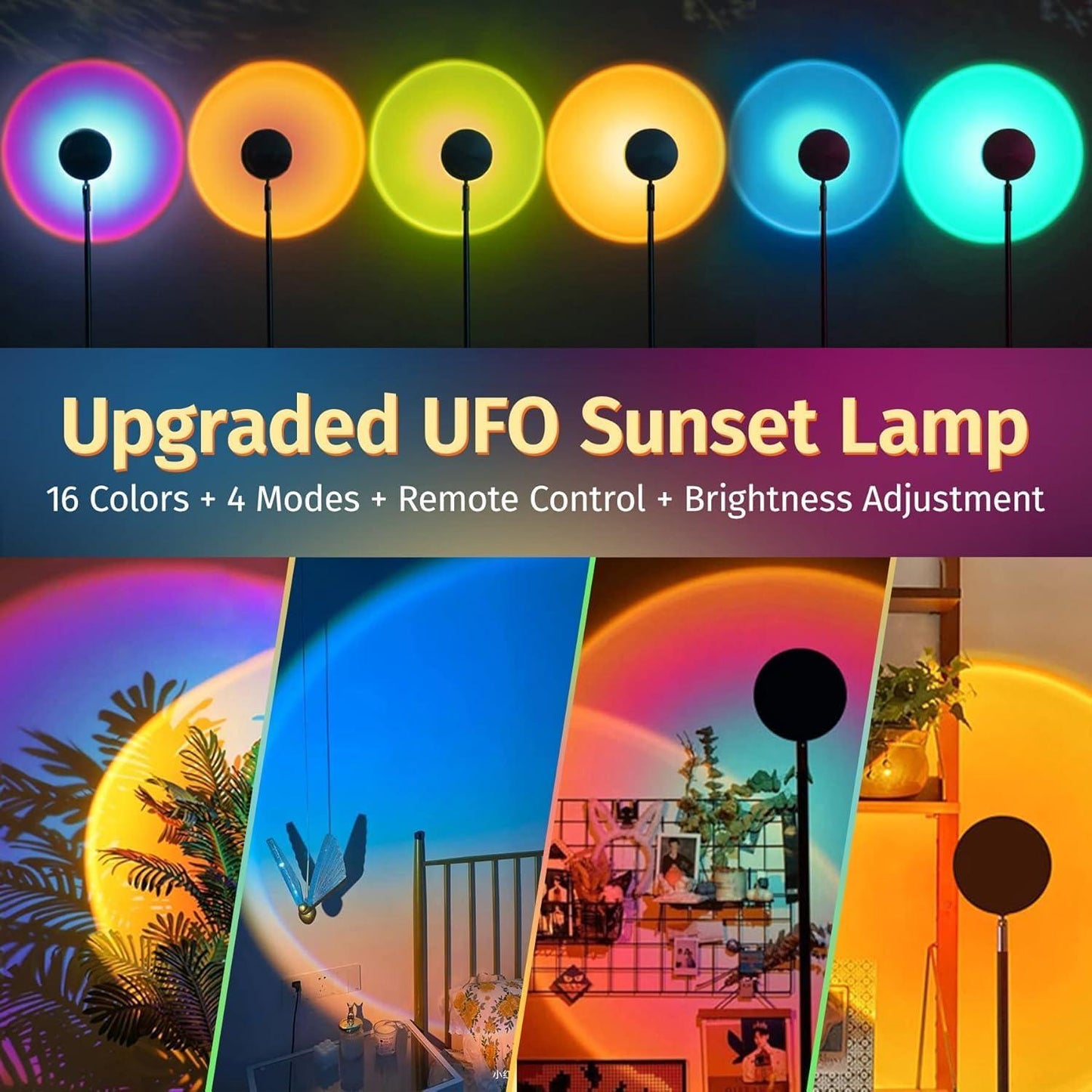 🔥Sunset Lamp Projector Light 16 RGB Colors 180° Rotatable Atmosphere Light