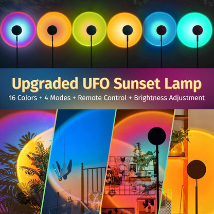 🔥Sunset Lamp Projector Light 16 RGB Colors 180° Rotatable Atmosphere Light