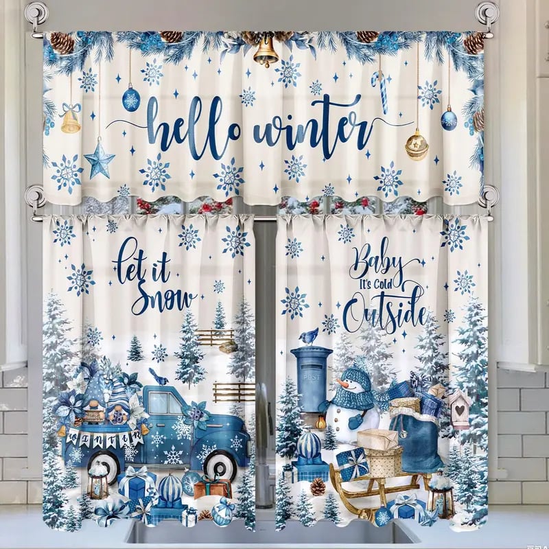 🎄Festive Christmas Kitchen Curtain Set – 3-Piece Holiday Window Decor🏡