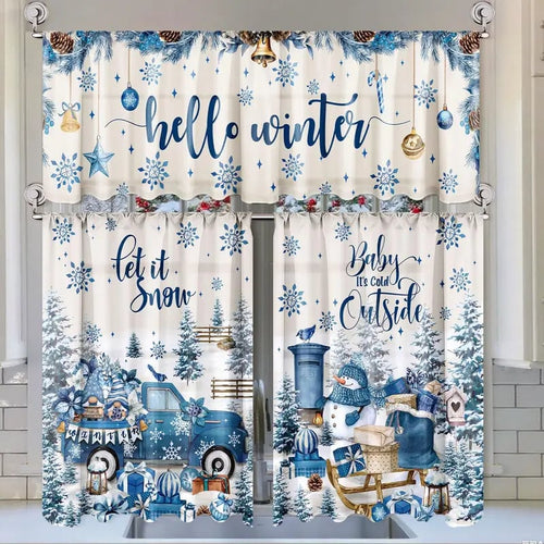 🎄Festive Christmas Kitchen Curtain Set – 3-Piece Holiday Window Decor🏡