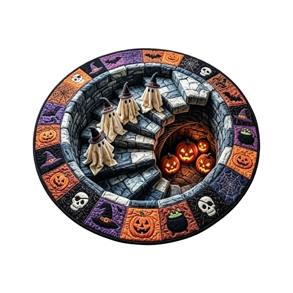 🔥HOT SALE 50% OFF -🔥 3D Haunted Staircase Round Rug – Spooky Halloween Optical Illusion 👻