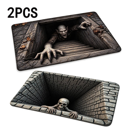 Halloween Front Door Mat – Festive 3D Visual Skull & Clown Horror Rug