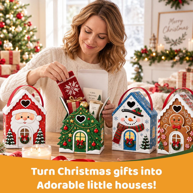 🎁 Christmas Cottage Gift Box – 5 Festive Designs for Candy & Small Gifts