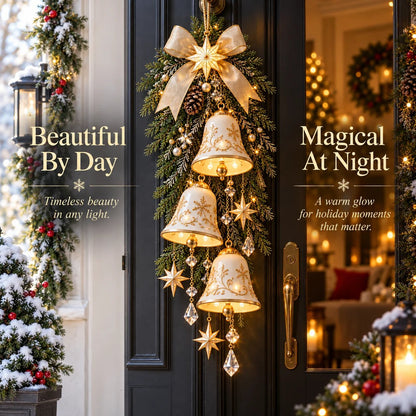 ✨ Golden Bell Blessing CascadeTM – Lighted Christmas Door Decor