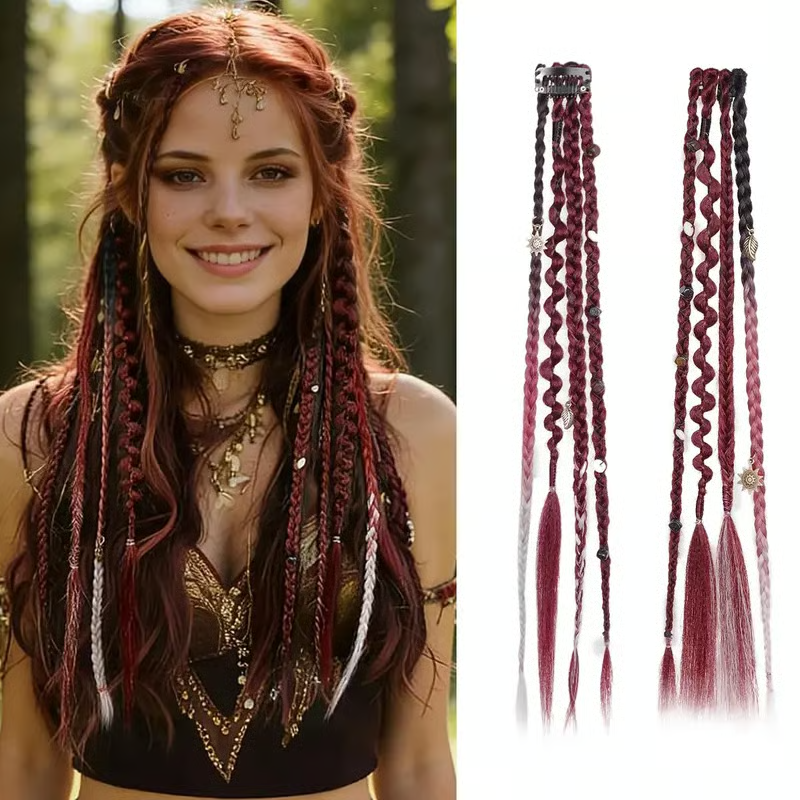 🌿🎨 Boho Beaded Clip-In Braids – Effortless Festival & Everyday Hair Transformation(✨2Pcs)