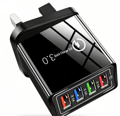 ⏰Last day Promotion 🔥-⚡ Quick Charge 3.0 GaN Charger – 4-Port Intelligent Fast Charging Hub with UK Plug🔋