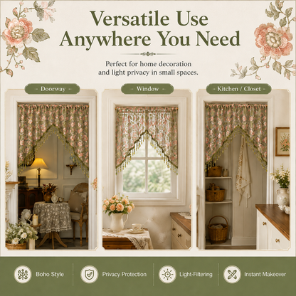 🌸Embroidered Lace Doorway Curtain – Romantic Floral Beaded Sheer Panels