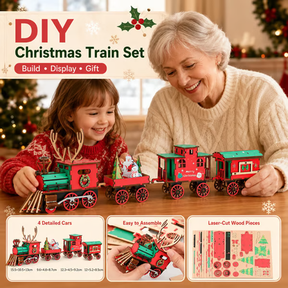 🎄LAST DAY 50% OFF – 🎅🎁DIY Christmas Wooden Train Set 3D Assembly Puzzle Kit