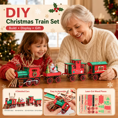 🎄LAST DAY 50% OFF – 🎅🎁DIY Christmas Wooden Train Set 3D Assembly Puzzle Kit