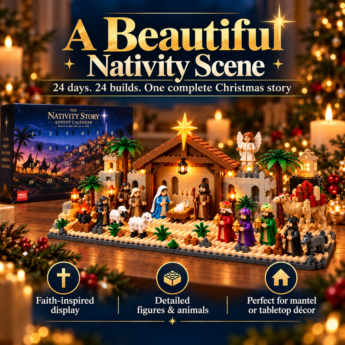 ⛪✝️Nativity Advent Calendar – 24-Day Buildable Christmas Nativity Set