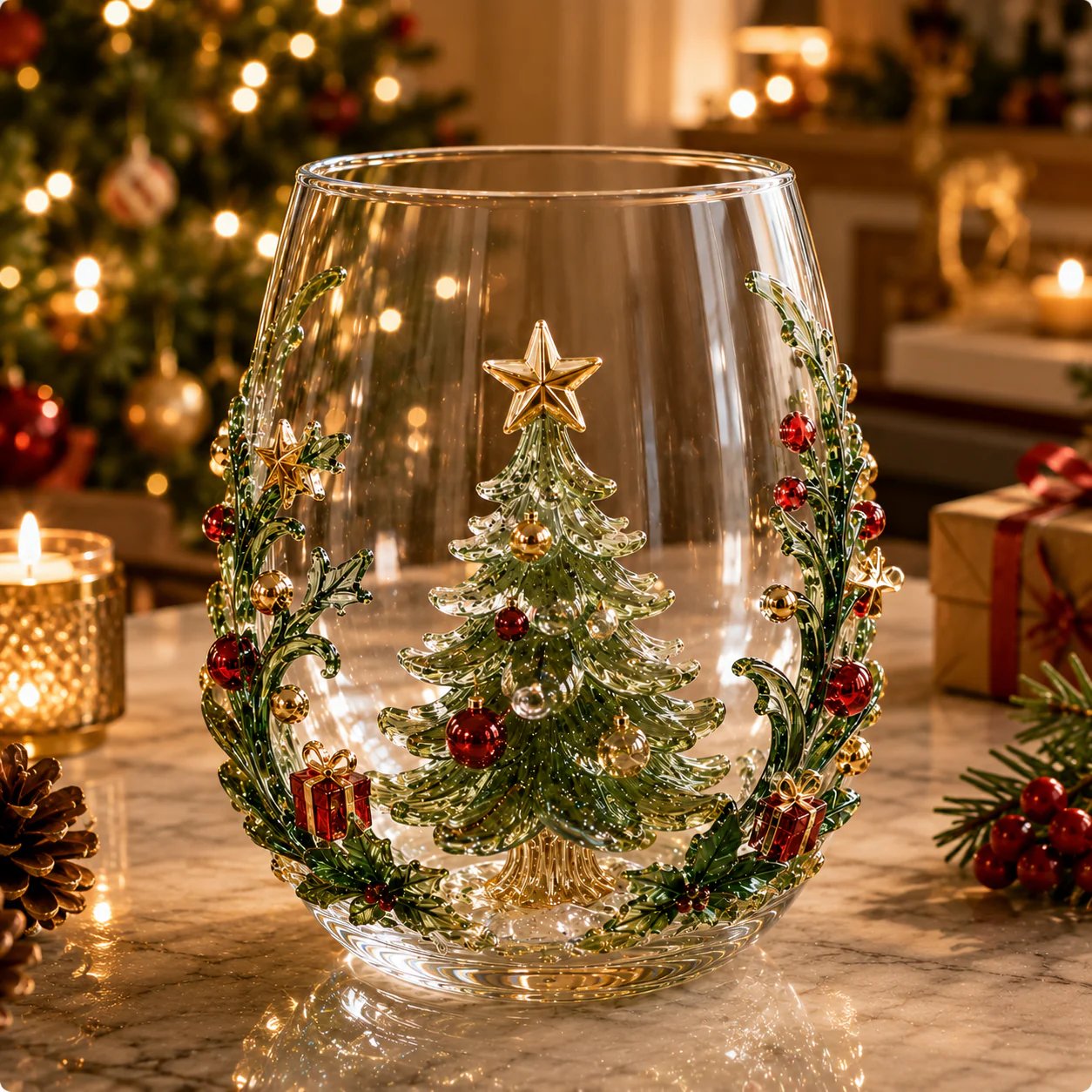 🎄Magical Christmas 3D Glass Cup Collection – Santa, Reindeer, Snowman & Christmas Tree