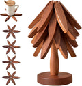 🌺Last Day 49% OFF🎅Natural Tree Trivet Set - 4 Wooden Trivets & 1 Stand Like a Christmas Tree