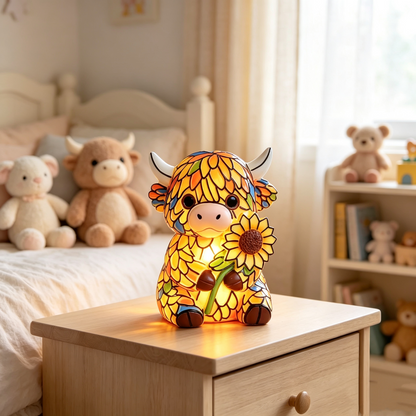 ✨Highland Cow LED Night Light - Cute Resin Animal Figurine Table Lamp (USB)🎁🐮