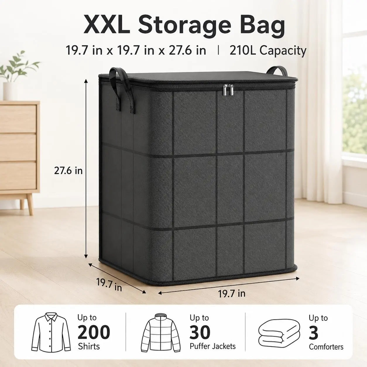 🔥Spacious Moving Storage Bin – Large Capacity Zippered Fabric Organizer for Bedding & Clothes