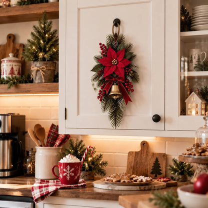 💯 🎄 Classic Red Poinsettia Christmas Door Swag ❤️ – Festive Holiday Floral Wreath Decor for Front Door & Home
