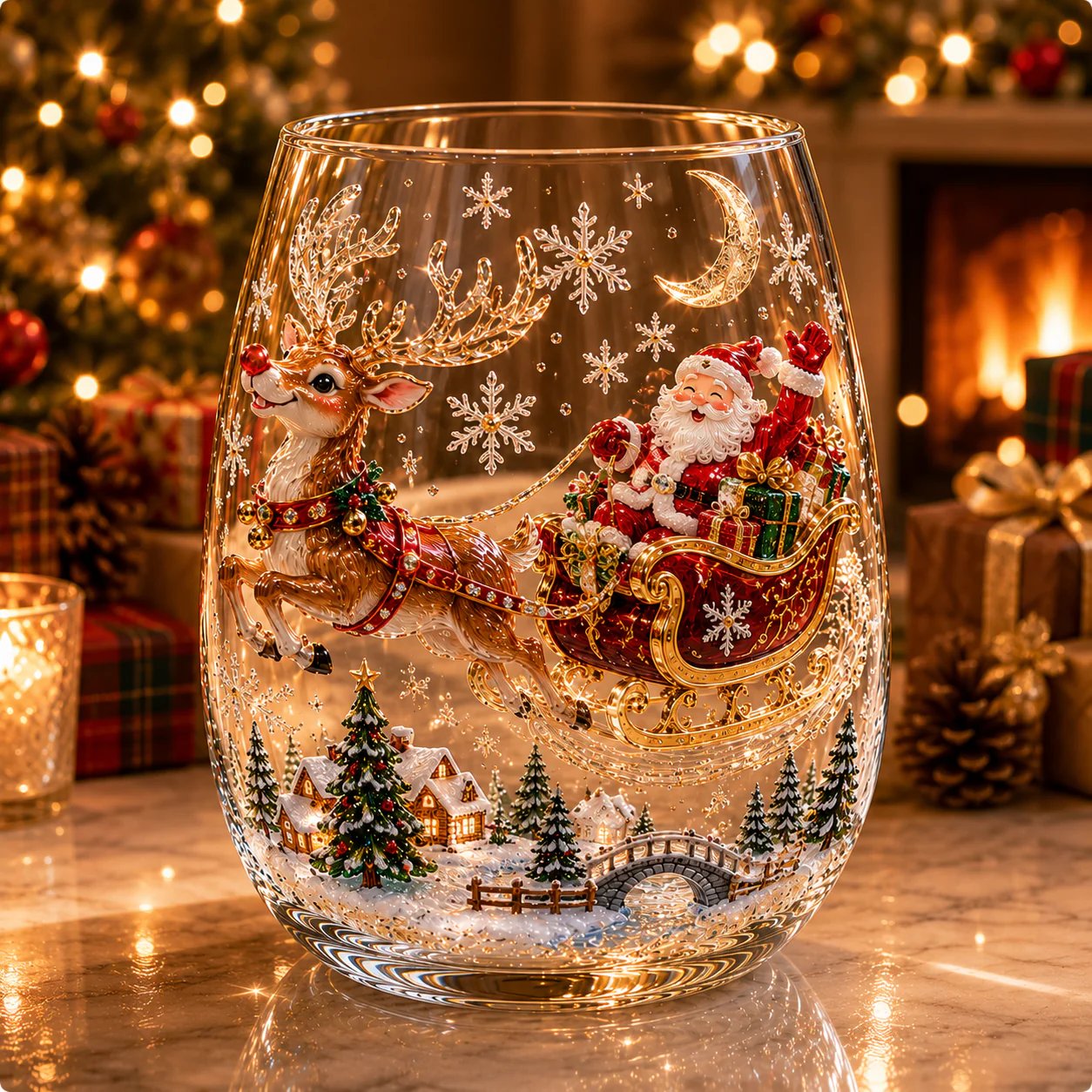 🎄Magical Christmas 3D Glass Cup Collection – Santa, Reindeer, Snowman & Christmas Tree