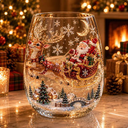 🎄Magical Christmas 3D Glass Cup Collection – Santa, Reindeer, Snowman & Christmas Tree